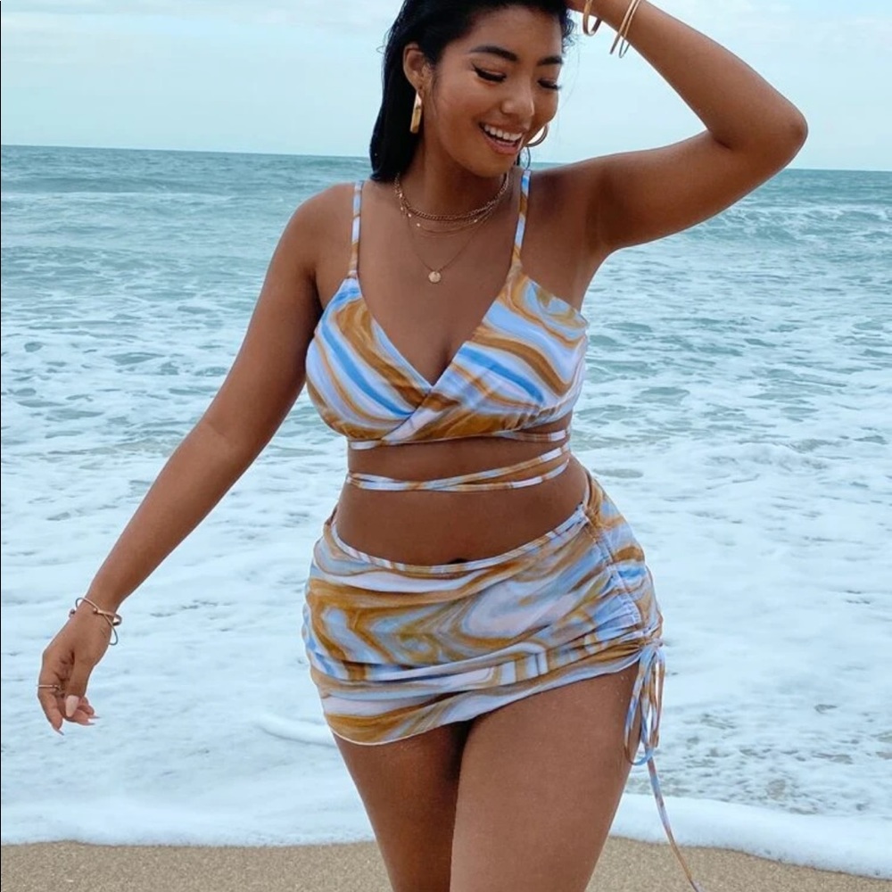 Shein Swirl Pattern Three Piece Bikini